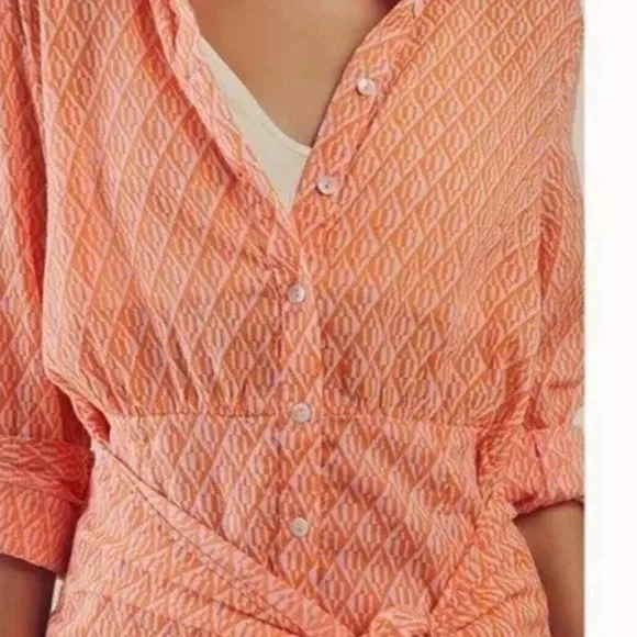 Free people Rillo orange beach dress Textured Button-Up Dress Sz large - Picture 5 of 7